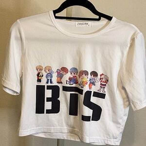 White BTS Cartoon Graphic Kids Tee